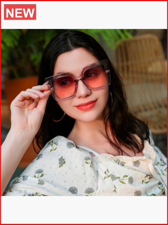 Oversized Square Cat Eye Sunglasses Pearl Inlay UV400 Protection main image 6